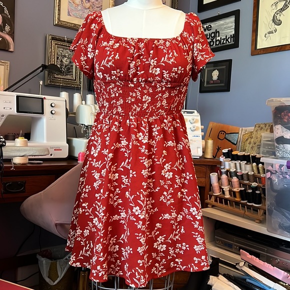 SHEIN VCAY Floral Off Shoulder Shirred Waist Dress - Picture 5 of 7